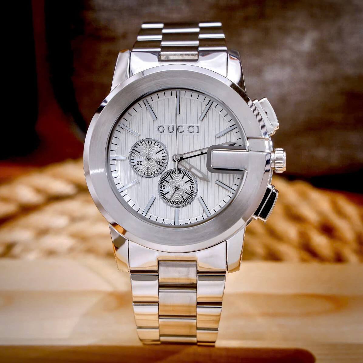 Đồng Hồ Nam Gucci G-Chrono Dây Bạc Mặt Trắng Size 44mm - Gucci YA101331