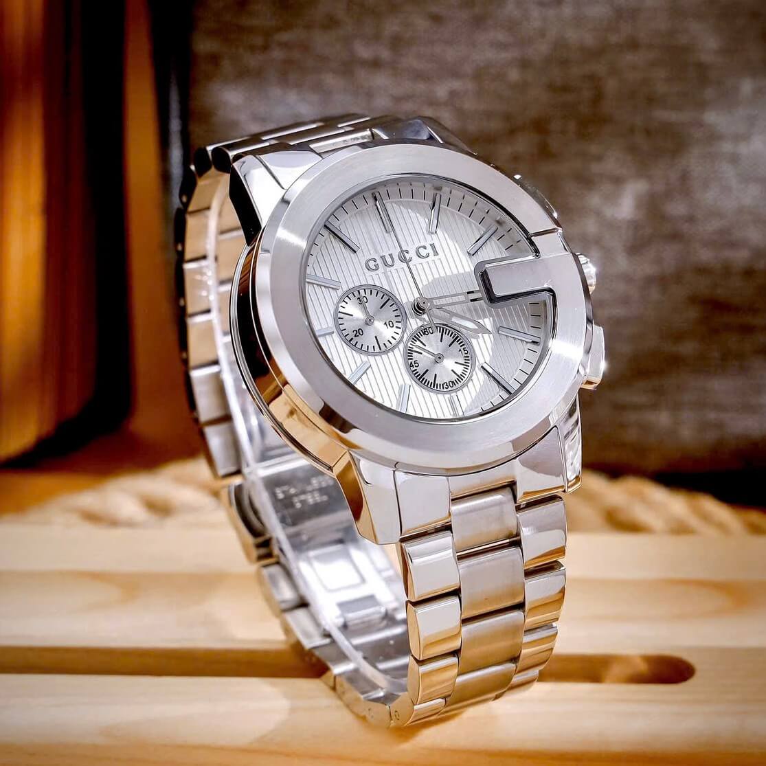 Đồng Hồ Nam Gucci G-Chrono Dây Bạc Mặt Trắng Size 44mm - Gucci YA101331
