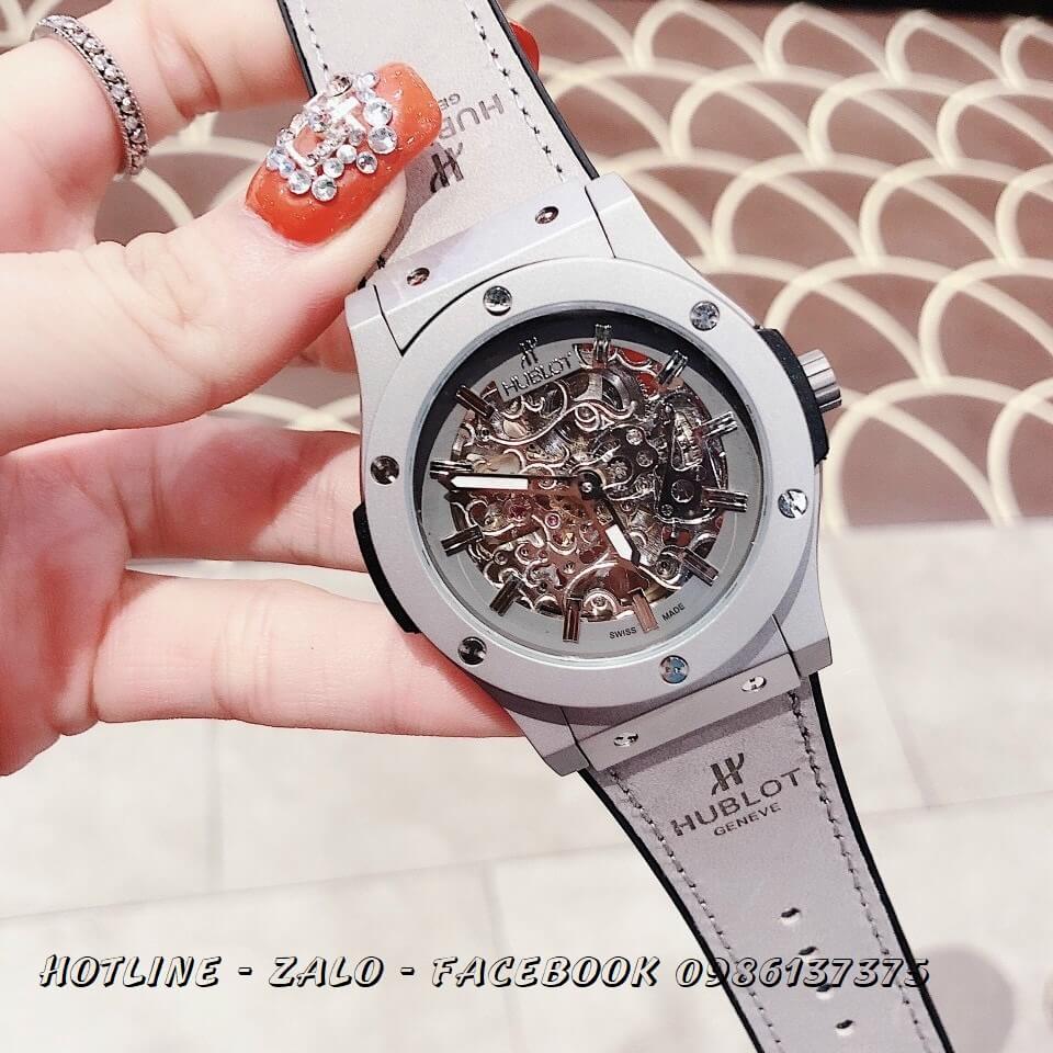 Đồng Hồ Nam Hublot Automatic Da Silicon Xám 42mm Lộ Máy