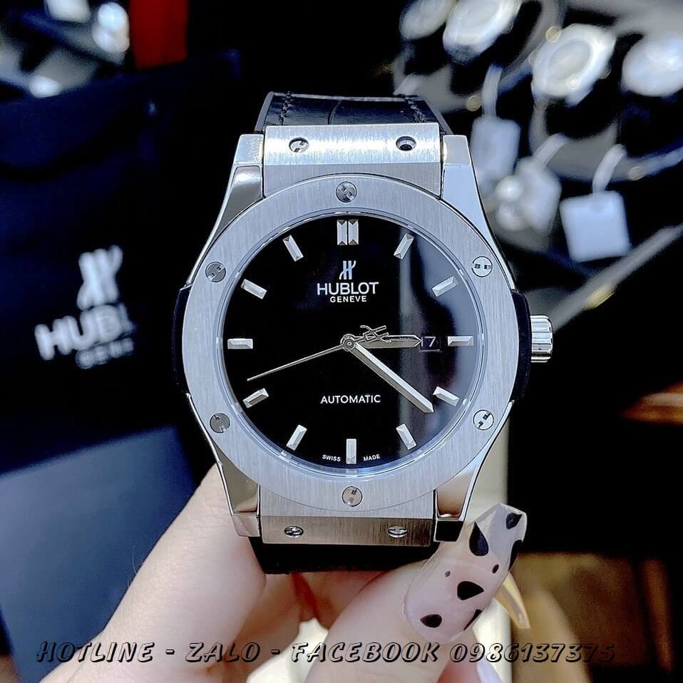 Đồng Hồ Nam Hublot Automatic Dây Da Silicon Đen 42mm