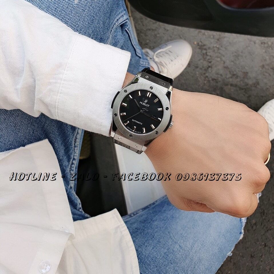 Đồng Hồ Nam Hublot Automatic Dây Da Silicon Đen 42mm