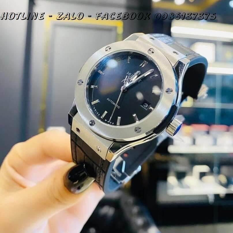Đồng Hồ Nam Hublot Automatic Dây Da Silicon Đen 42mm