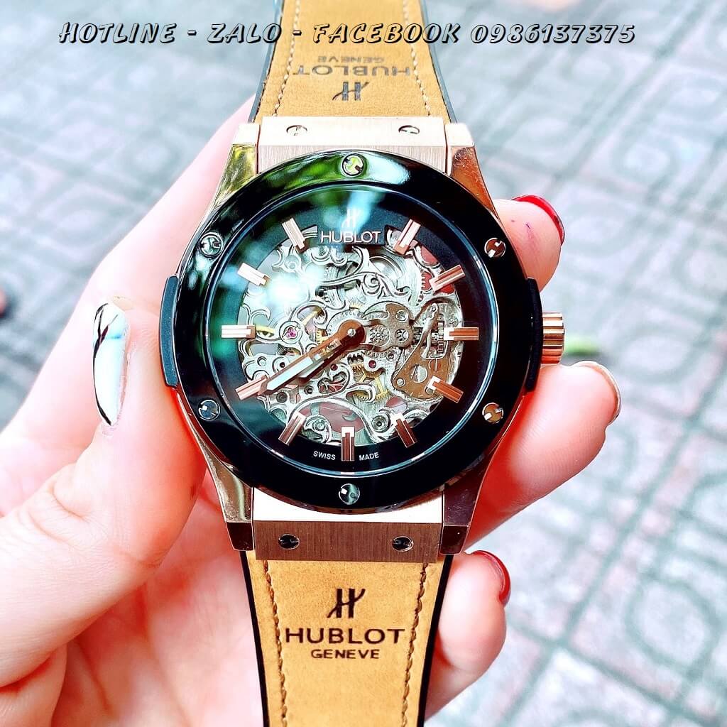 Đồng Hồ Nam Hublot Automatic Da Silicon Nâu 42mm Lộ Máy