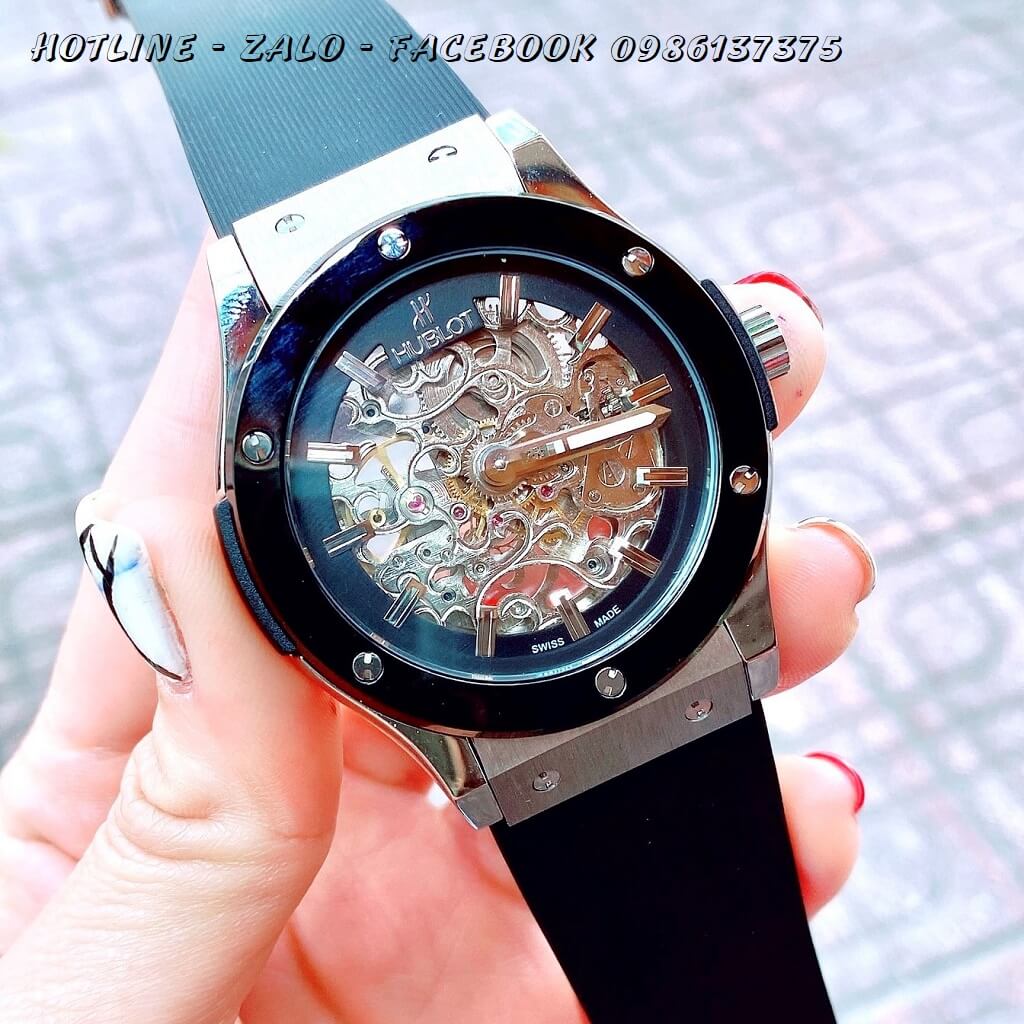 Đồng Hồ Nam Hublot Automatic Silicon Đen 42mm Lộ Máy