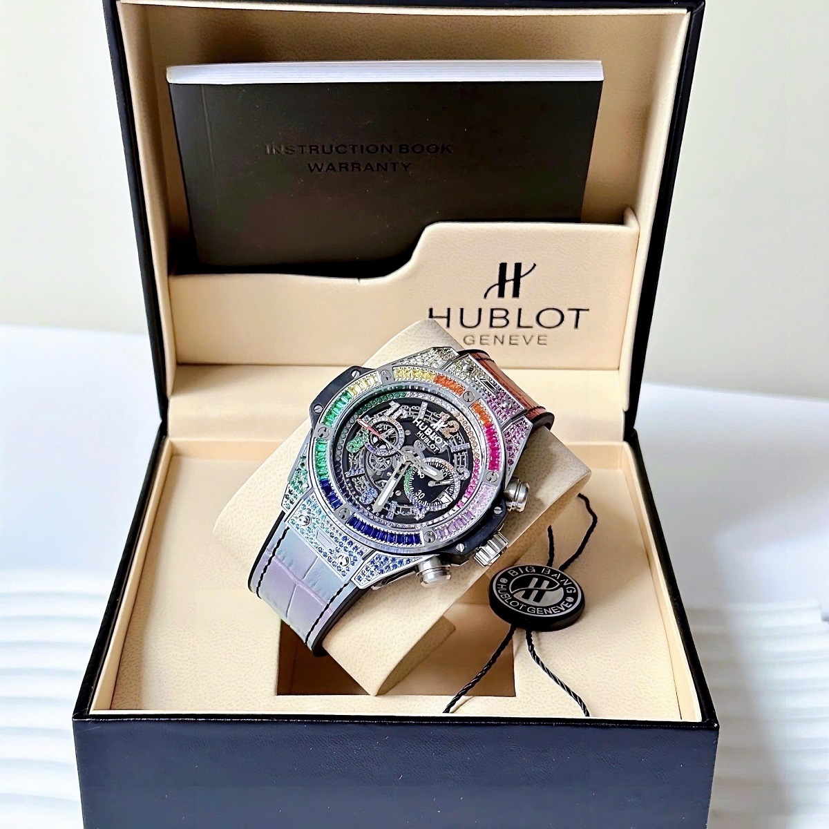 Đồng Hồ Nam Hublot Big Bang Đính Đá Dây Cao Su Bọc Da Vỏ Silver 45mm