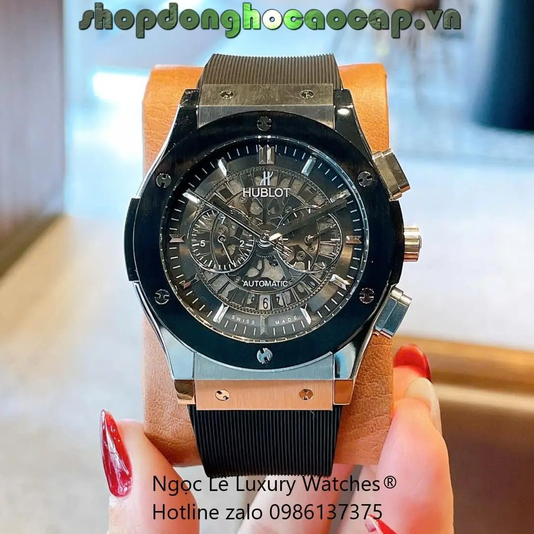 Đồng Hồ Nam Hublot Classic Fusion Automatic Dây Cao Su Đen Viền Thép Đen Size 42mm