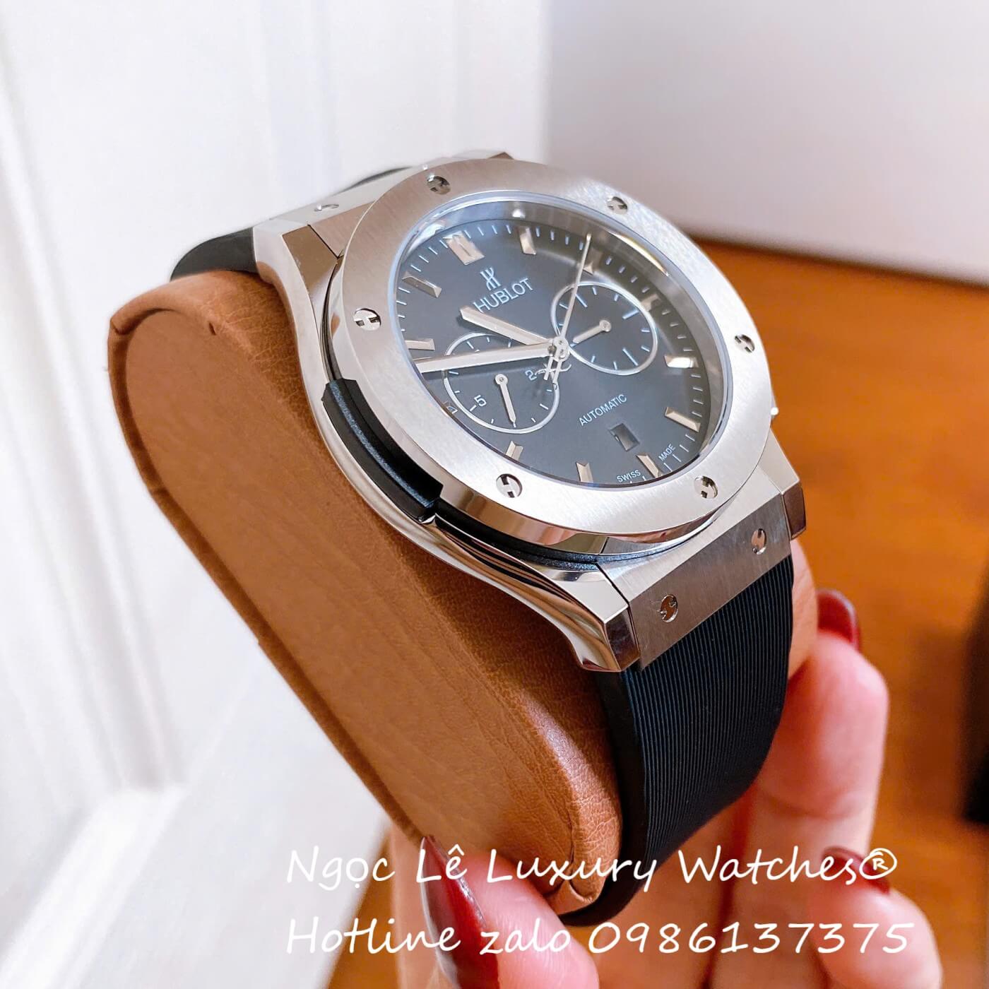 Đồng Hồ Nam Hublot Classic Fusion Automatic Dây Cao Su Đen Mặt Đen Vỏ Thép Silver Size 42mm
