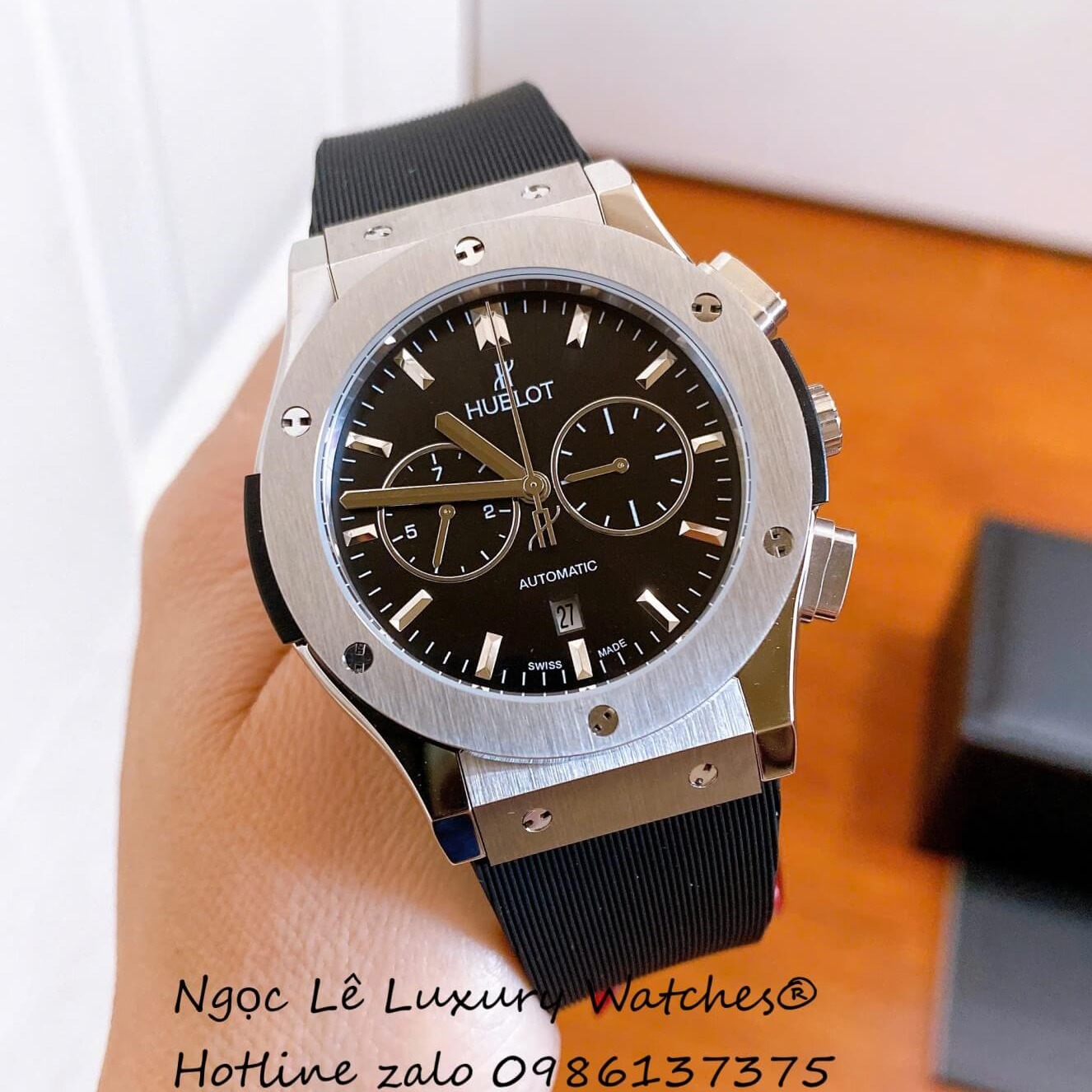 Đồng Hồ Nam Hublot Classic Fusion Automatic Dây Cao Su Đen Mặt Đen Vỏ Thép Silver Size 42mm