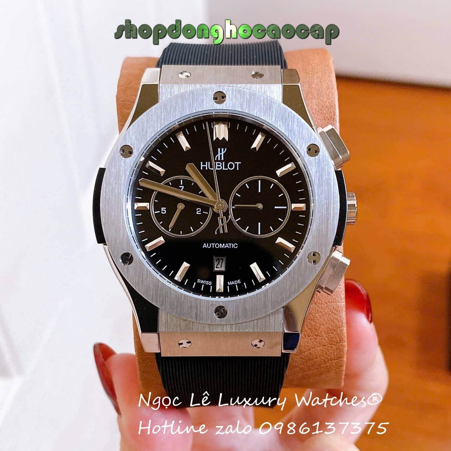 Đồng Hồ Nam Hublot Classic Fusion Automatic Dây Cao Su Đen Mặt Đen Vỏ Thép Silver Size 42mm