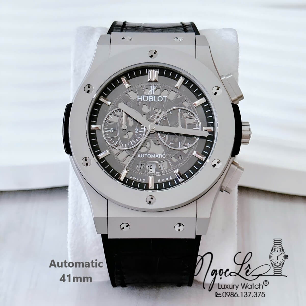 Đồng Hồ Nam Hublot Classic Fusion Automatic Dây Cao Su Bọc Da Màu Đen Size 41mm Mặt 5 Kim