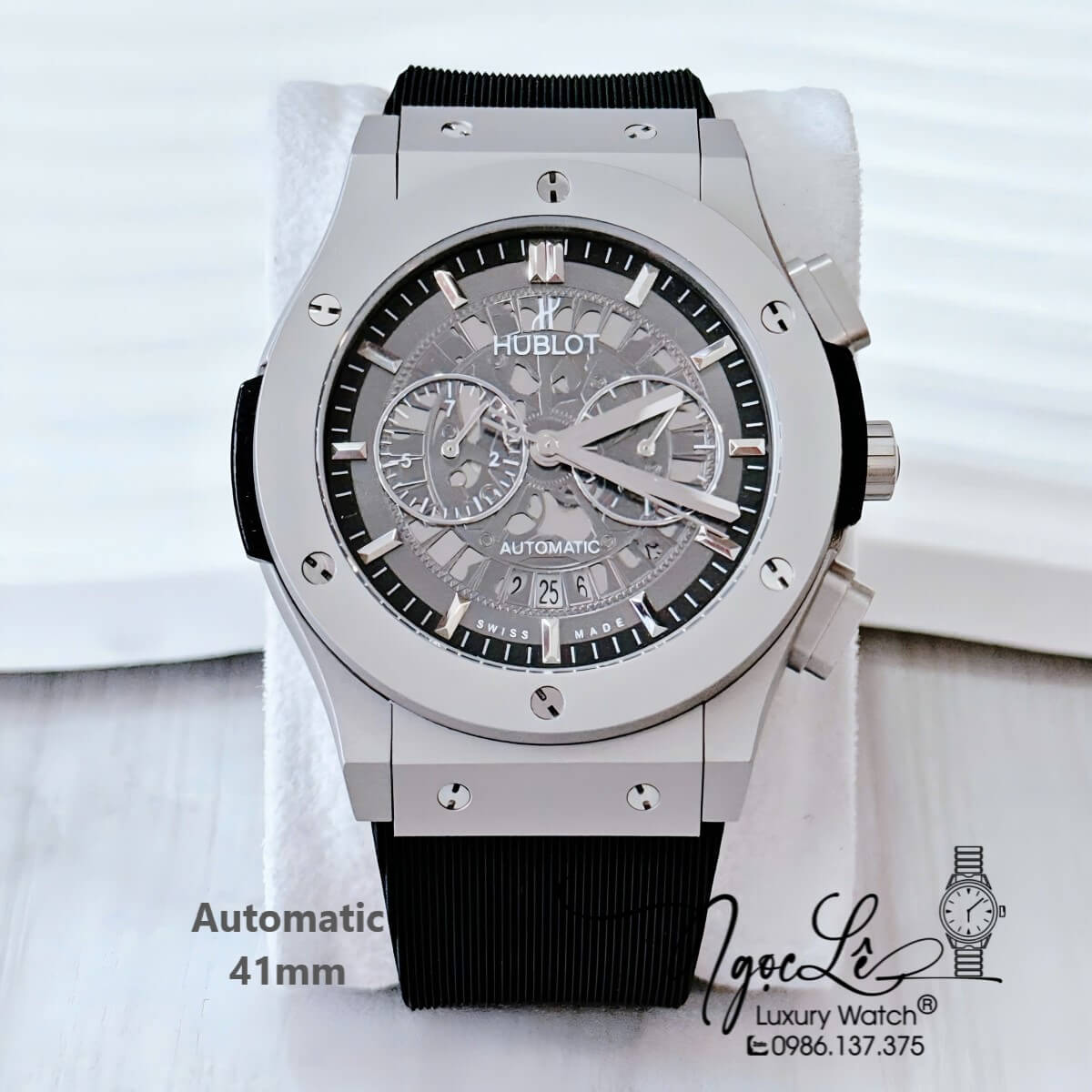 Đồng Hồ Nam Hublot Classic Fusion Automatic Dây Cao Su Đen Vỏ Thép Mờ Size 41mm Mặt 5 Kim