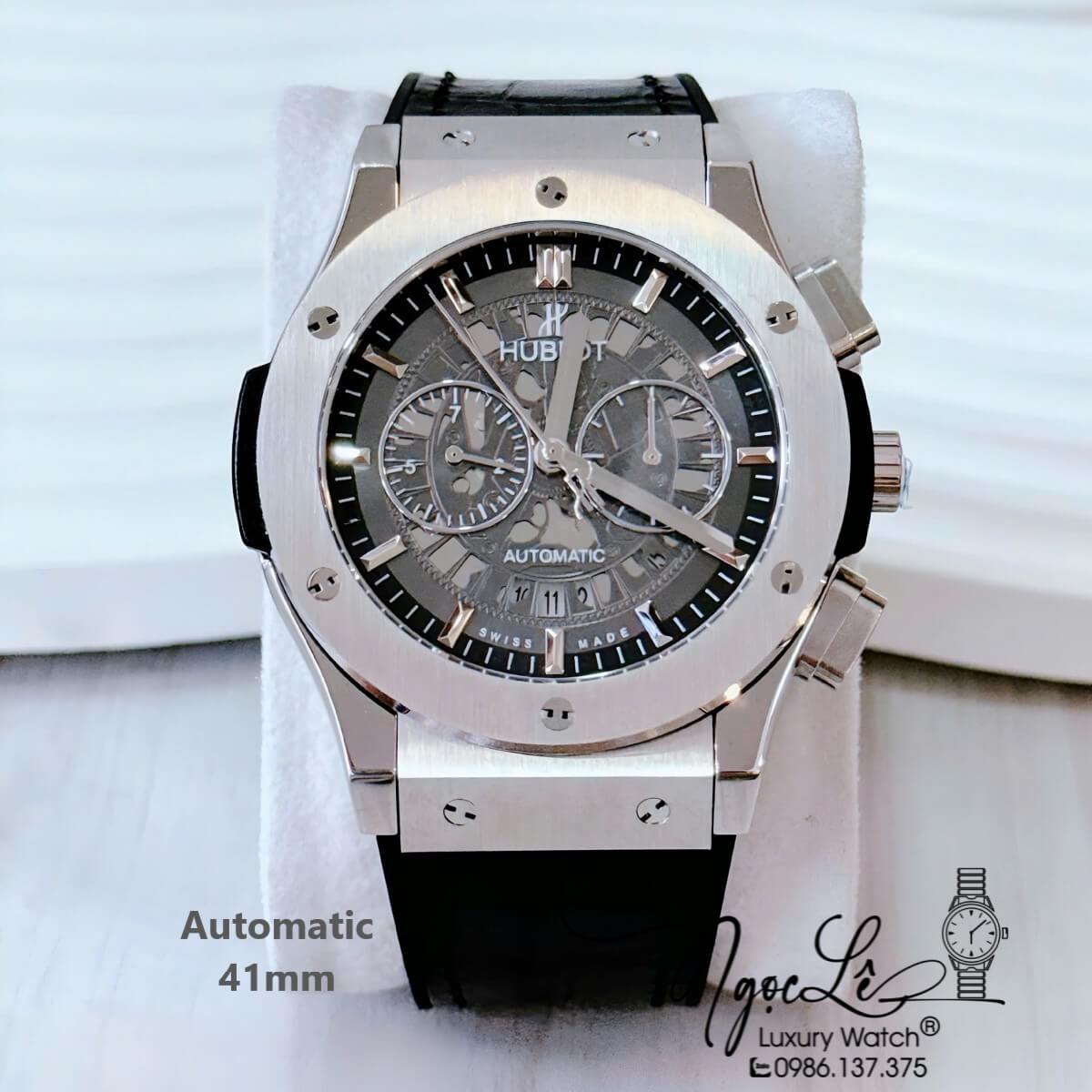 Đồng Hồ Nam Hublot Classic Fusion Automatic Dây Cao Su Bọc Da Màu Đen Size 41mm Mặt 5 Kim