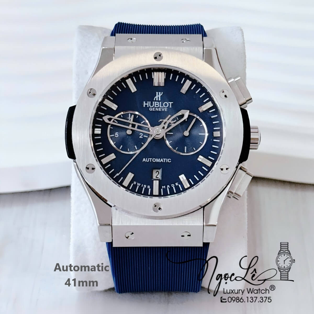 Đồng Hồ Nam Hublot Classic Fusion Automatic Dây Cao Su Màu Xanh Coban Size 41mm Mặt 5 Kim