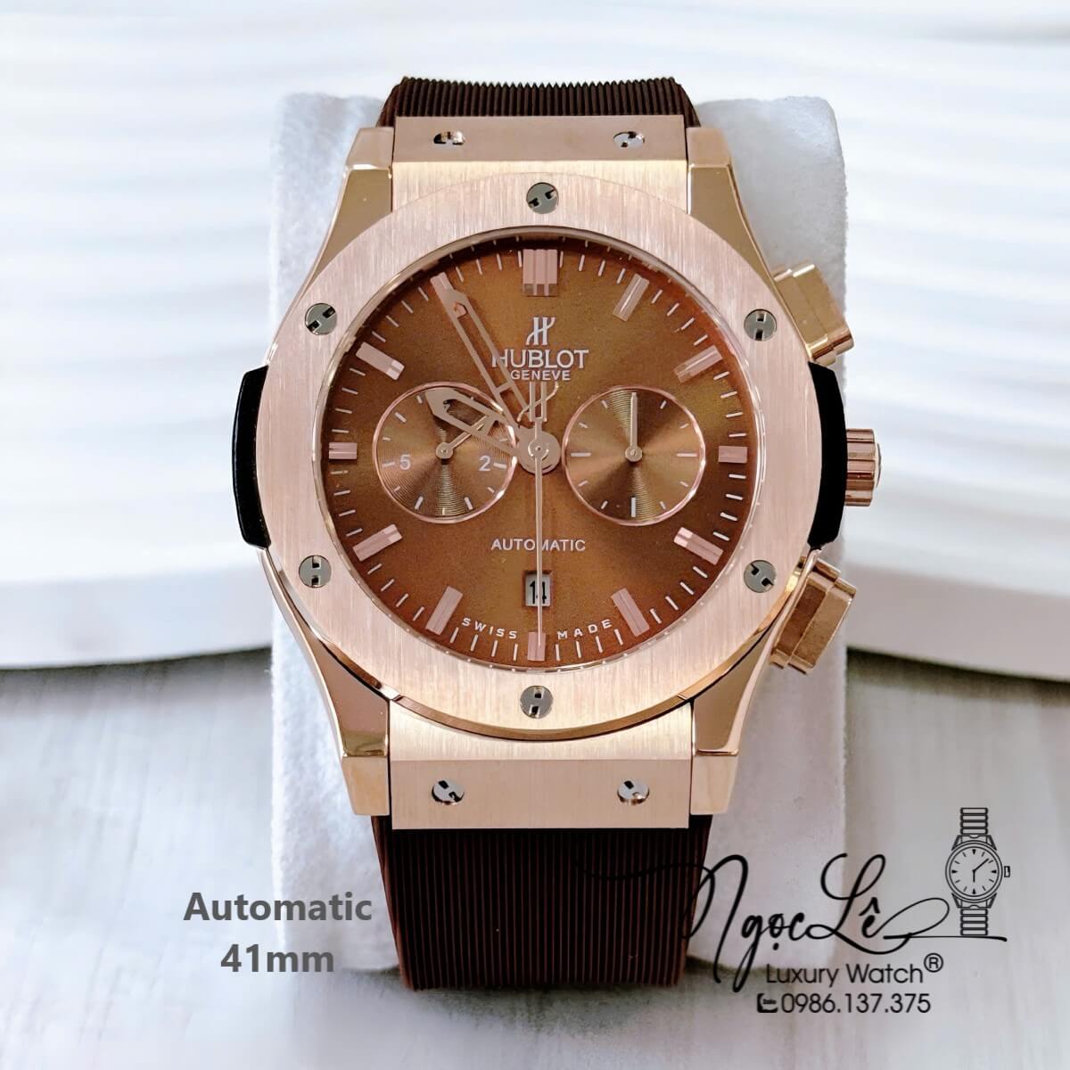 Đồng Hồ Nam Hublot Classic Fusion Automatic Dây Cao Su Nâu Rose Size 41mm Mặt 5 Kim