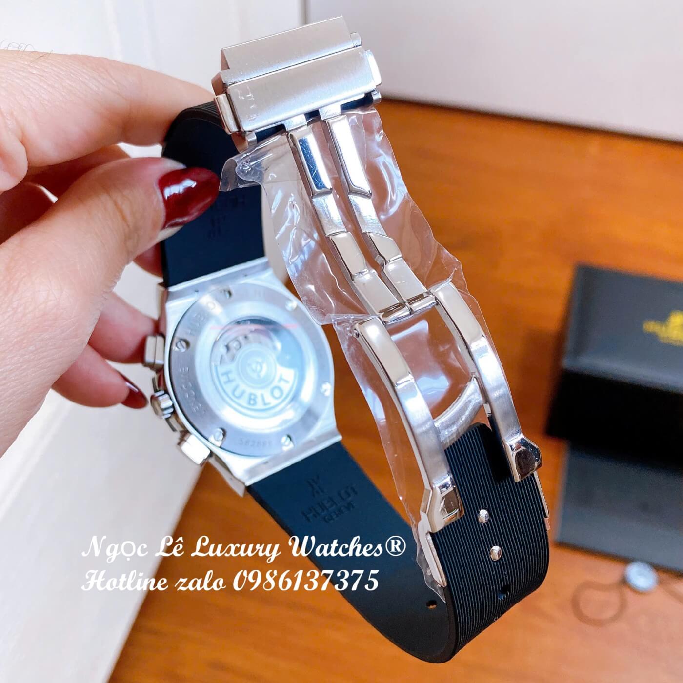 Đồng Hồ Nam Hublot Classic Fusion Automatic Dây Cao Su Đen Mặt Đen Vỏ Thép Bạc Size 42mm