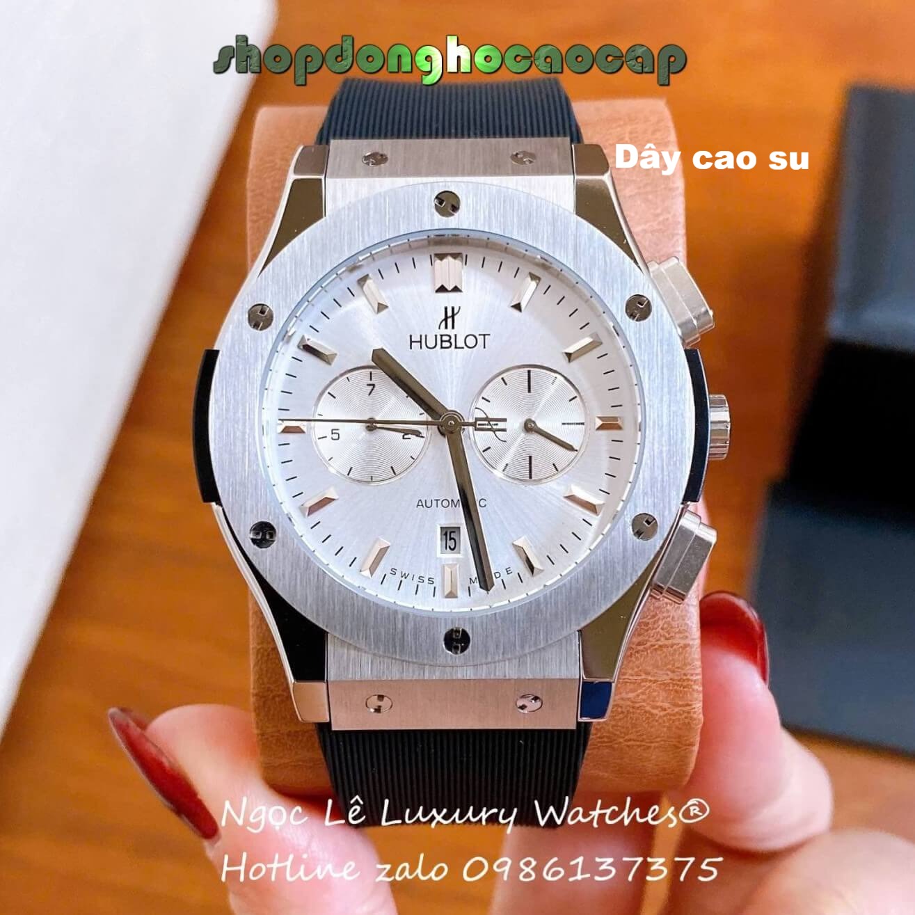 Đồng Hồ Nam Hublot Classic Fusion Automatic Dây Cao Su Đen Mặt Trắng Vỏ Silver Size 42mm
