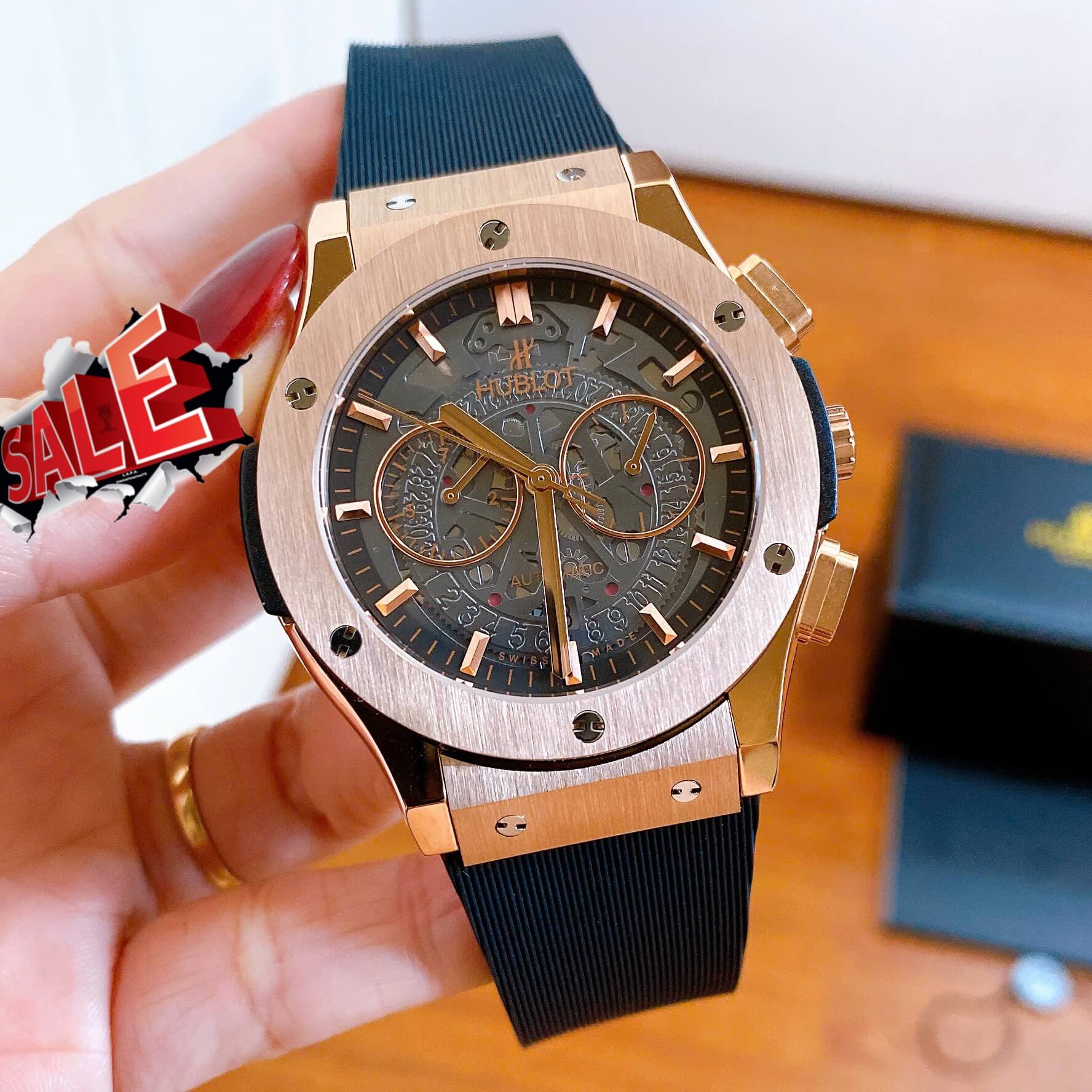 Đồng Hồ Nam Hublot Classic Fusion Automatic Dây Cao Su Đen Vỏ Rose Gold Size 42mm