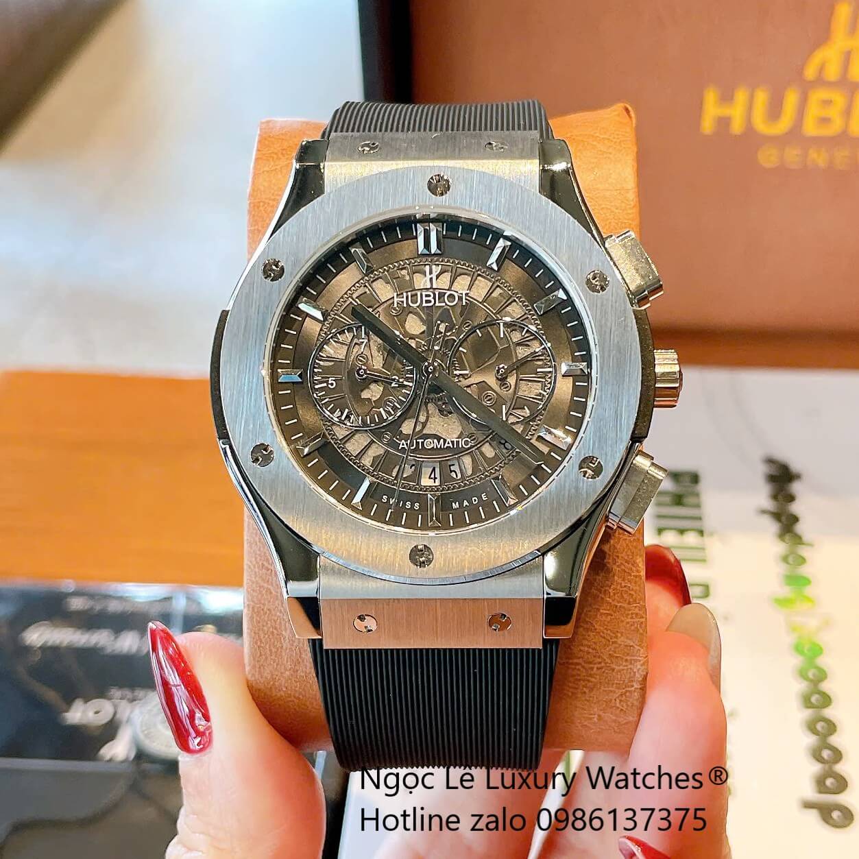 Đồng Hồ Nam Hublot Classic Fusion Automatic Dây Cao Su Đen Vỏ Thép Silver Size 42mm