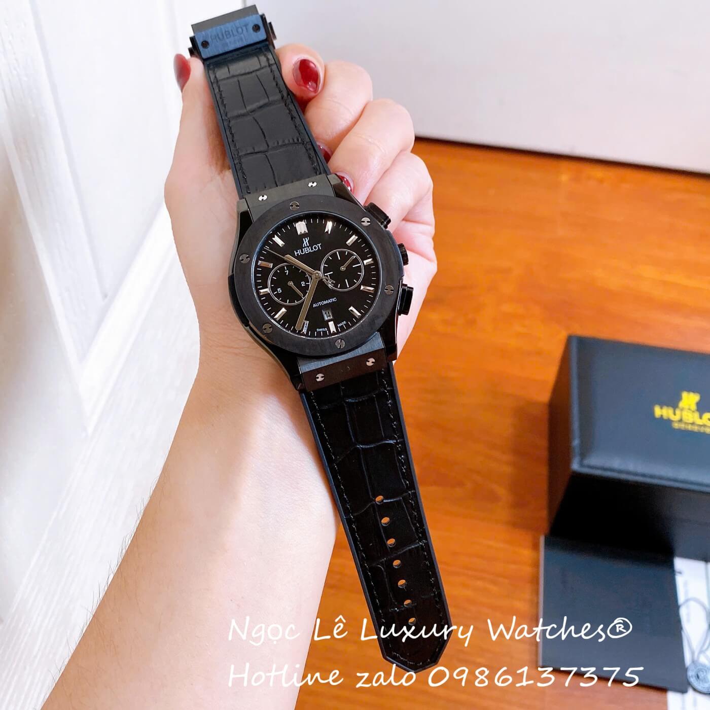 Đồng Hồ Nam Hublot Classic Fusion Automatic Dây Da Đen Vỏ Thép Đen Size 42mm