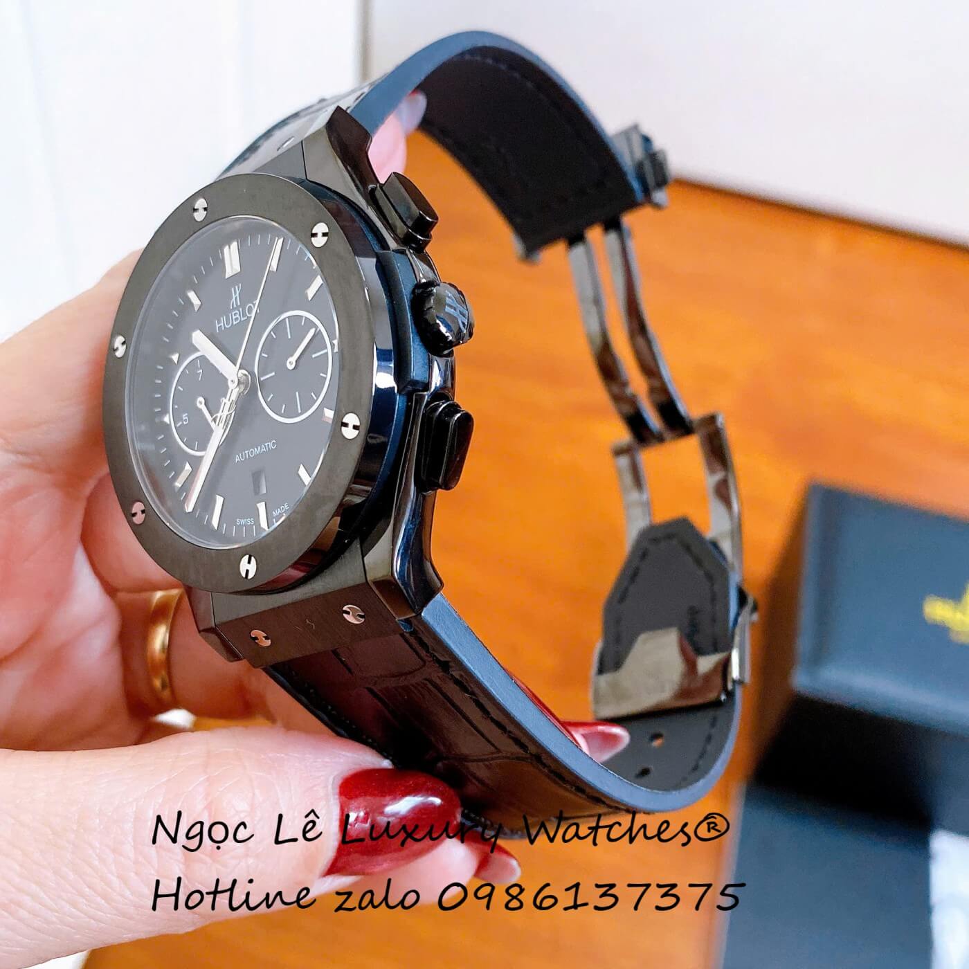 Đồng Hồ Nam Hublot Classic Fusion Automatic Dây Da Đen Vỏ Thép Đen Size 42mm