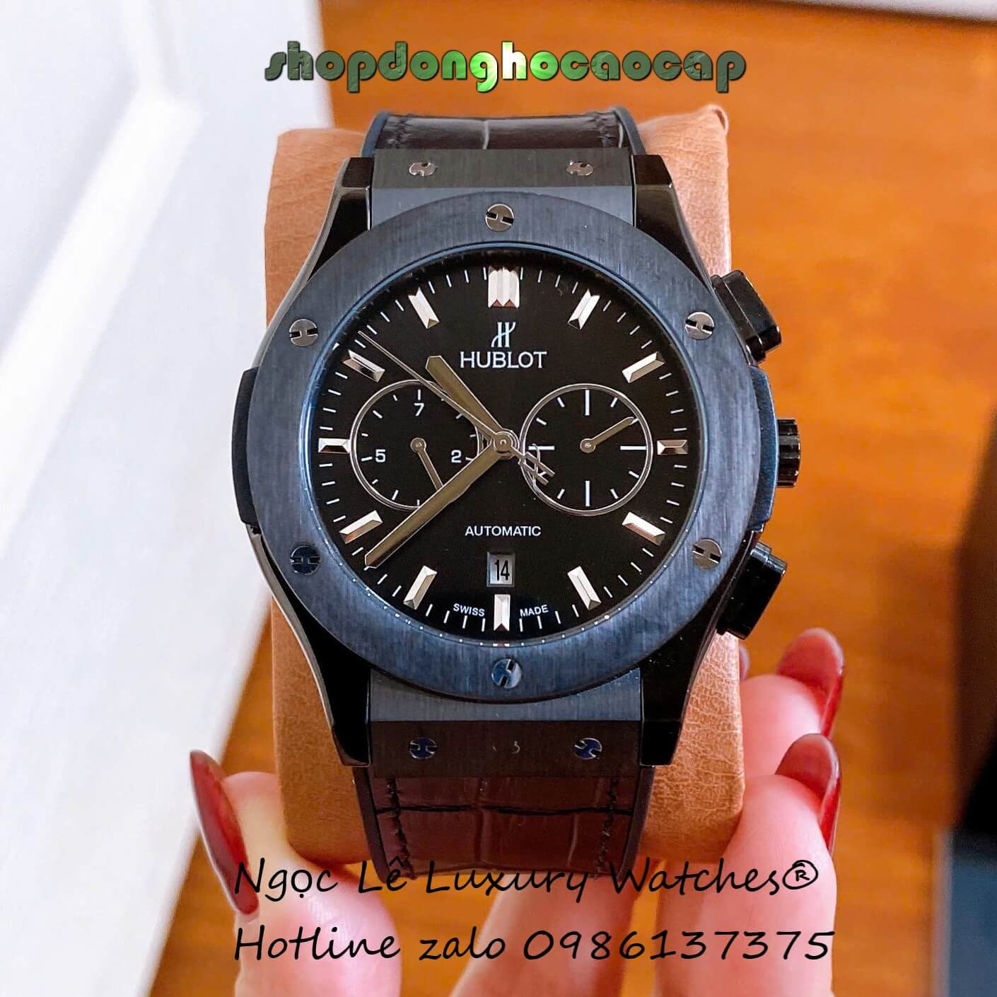 Đồng Hồ Nam Hublot Classic Fusion Automatic Dây Da Đen Vỏ Thép Đen Size 42mm