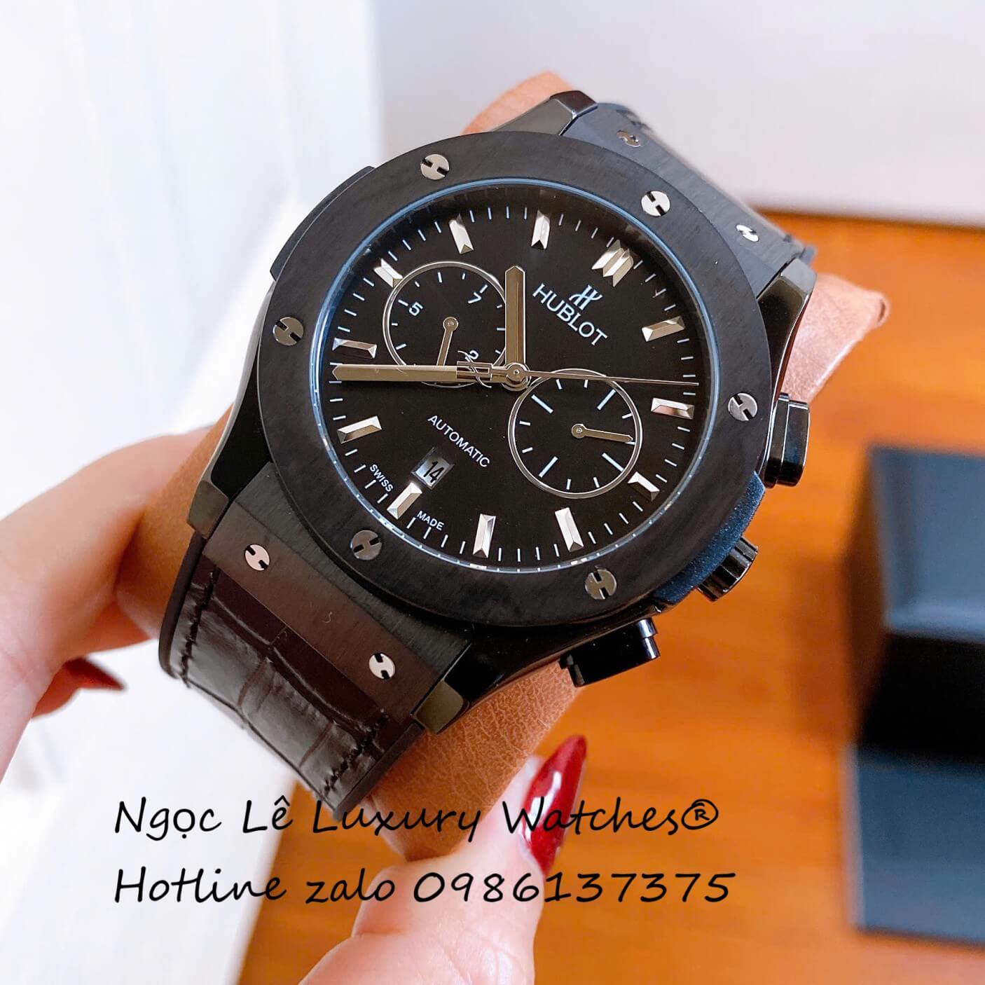 Đồng Hồ Nam Hublot Classic Fusion Automatic Dây Da Đen Vỏ Thép Đen Size 42mm