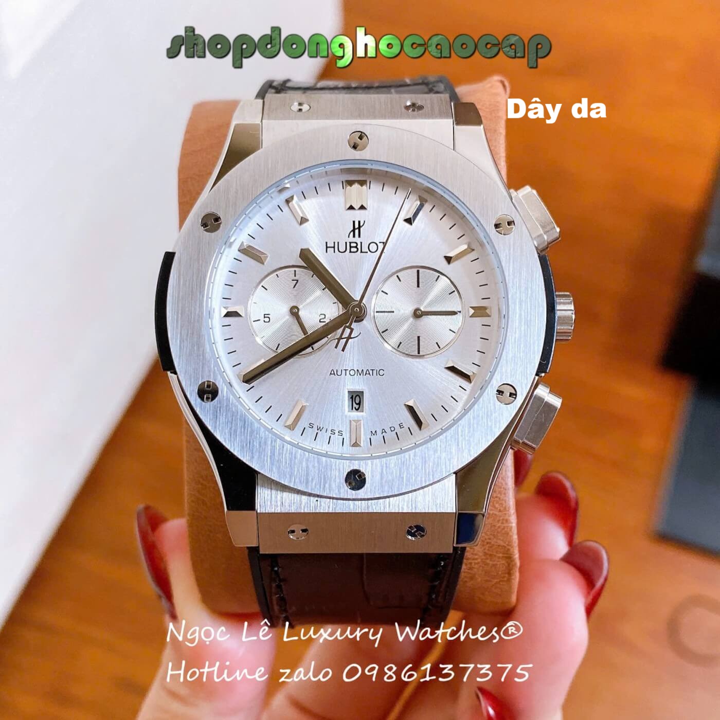 Đồng Hồ Nam Hublot Classic Fusion Automatic Dây Da Đen Vỏ Thép Silver Size 42mm