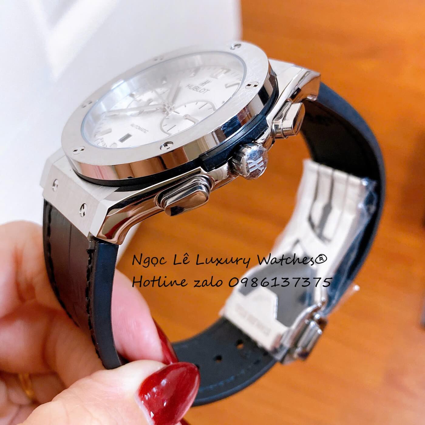 Đồng Hồ Nam Hublot Classic Fusion Automatic Dây Da Đen Vỏ Thép Silver Size 42mm