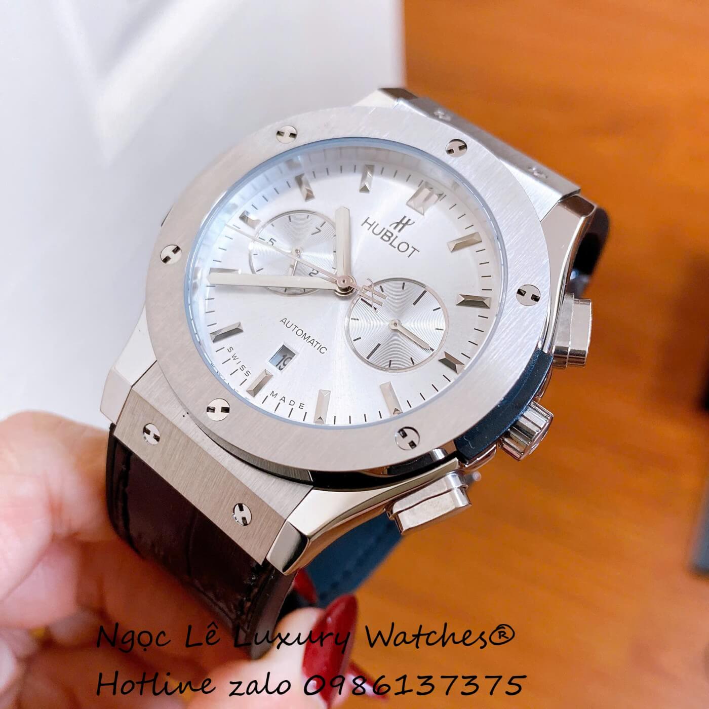 Đồng Hồ Nam Hublot Classic Fusion Automatic Dây Da Đen Vỏ Thép Silver Size 42mm