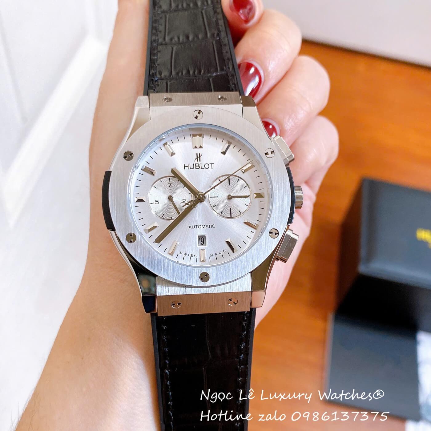 Đồng Hồ Nam Hublot Classic Fusion Automatic Dây Da Đen Vỏ Thép Silver Size 42mm
