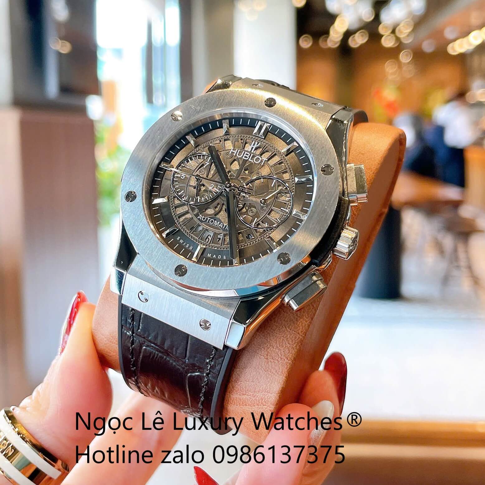 Đồng Hồ Nam Hublot Classic Fusion Automatic Dây Da Đen Vỏ Thép Silver Size 42mm