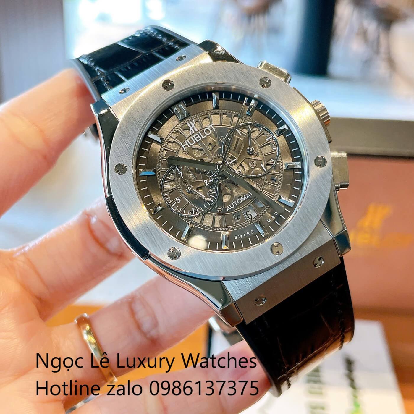 Đồng Hồ Nam Hublot Classic Fusion Automatic Dây Da Đen Vỏ Thép Silver Size 42mm