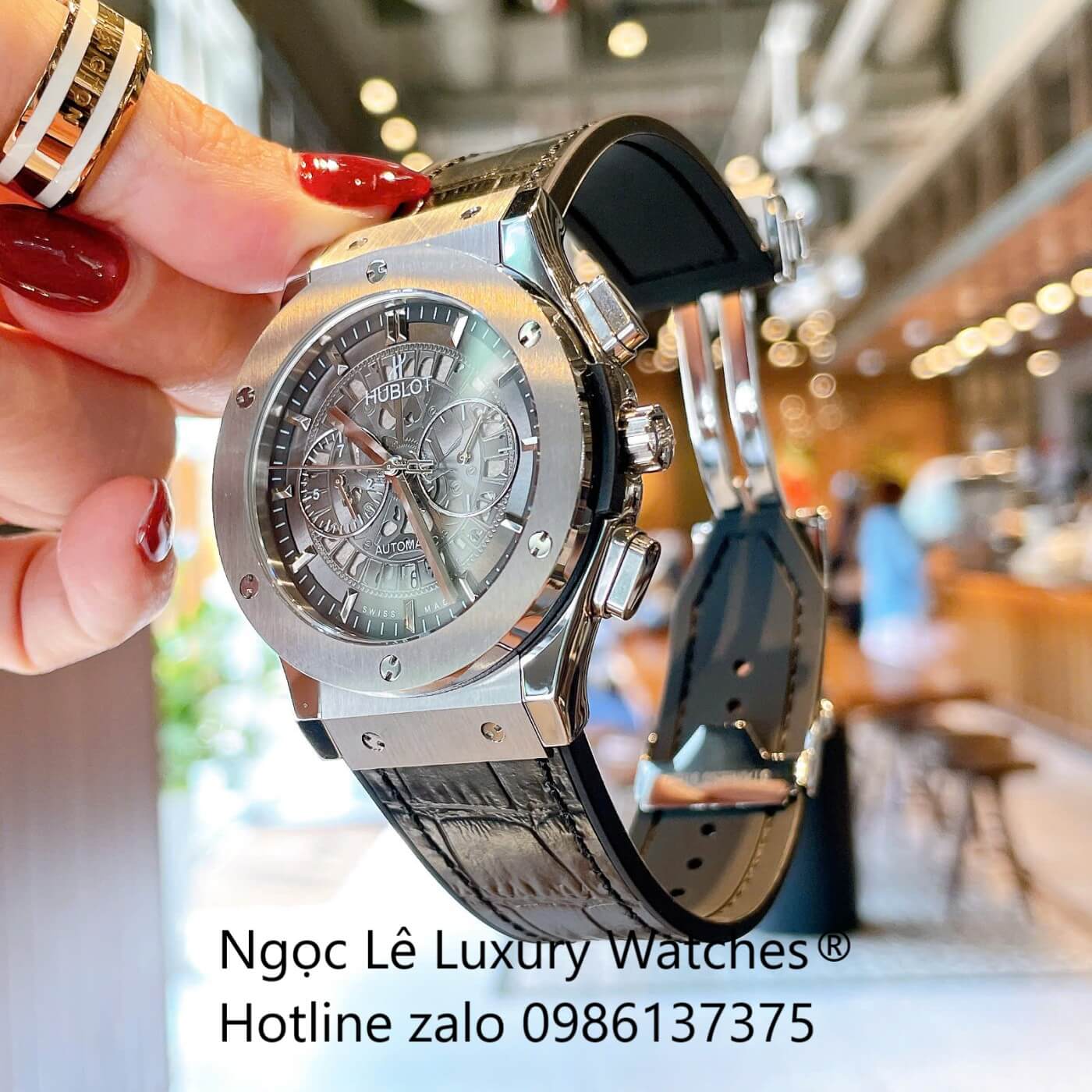 Đồng Hồ Nam Hublot Classic Fusion Automatic Dây Da Đen Vỏ Thép Silver Size 42mm