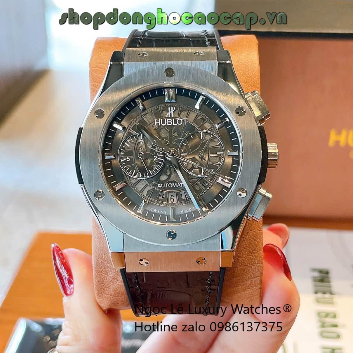 Đồng Hồ Nam Hublot Classic Fusion Automatic Dây Da Đen Vỏ Thép Silver Size 42mm