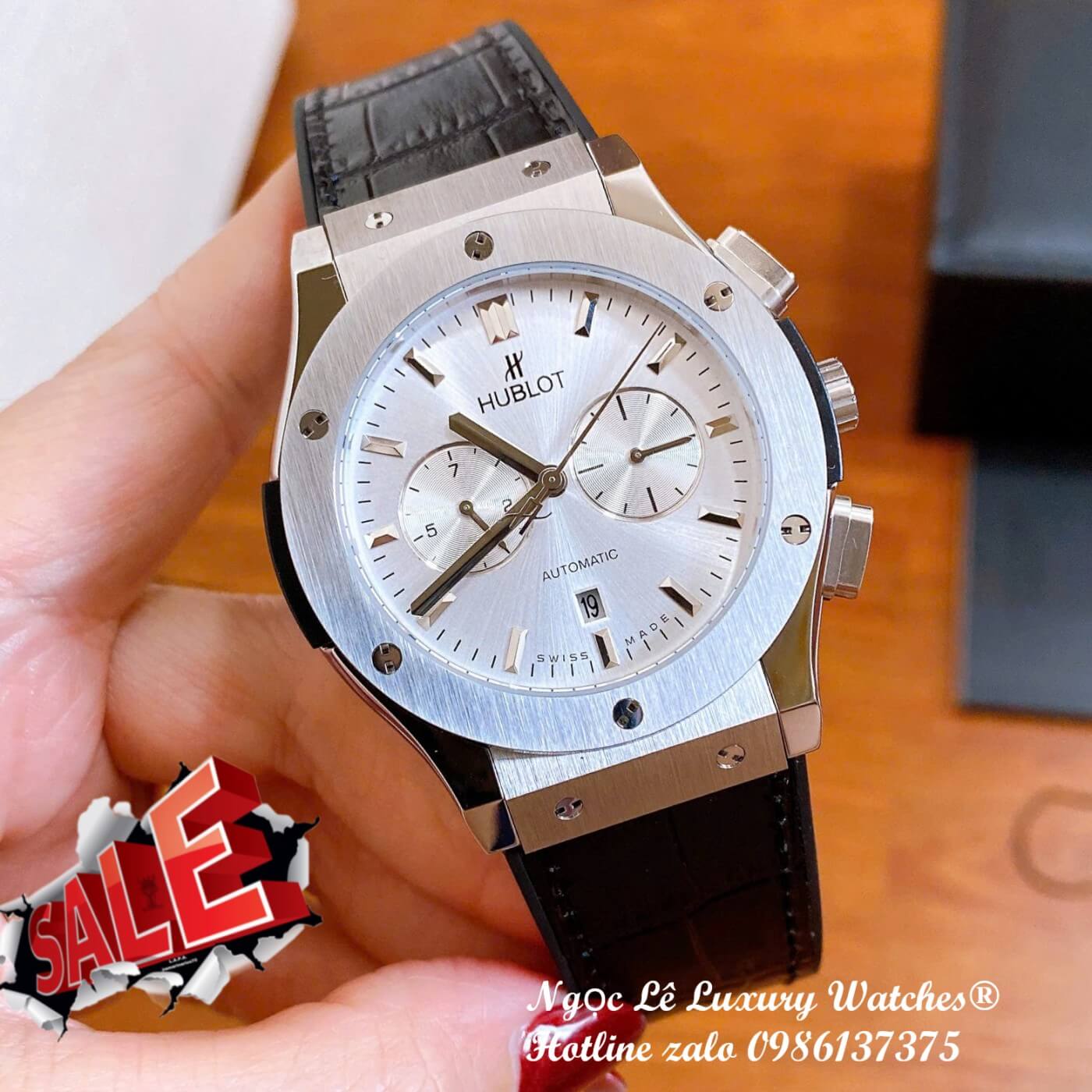 Đồng Hồ Nam Hublot Classic Fusion Automatic Dây Da Đen Vỏ Thép Silver Size 42mm