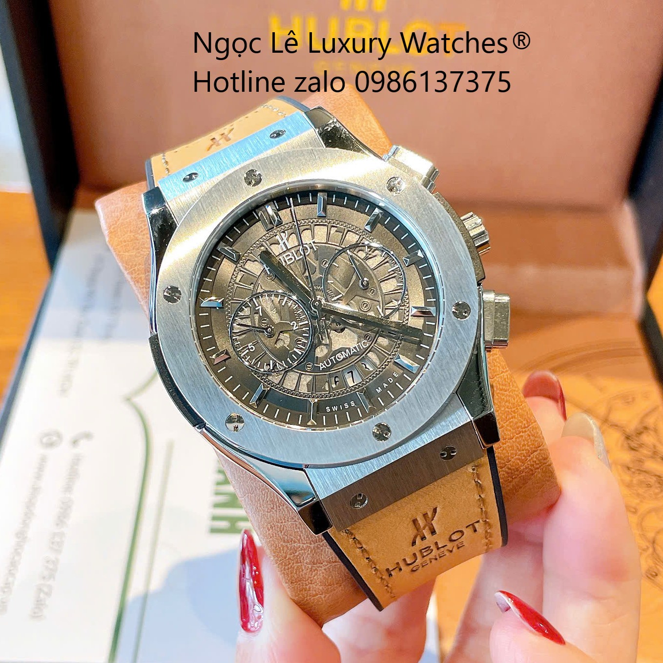 Đồng Hồ Nam Hublot Classic Fusion Automatic Dây Da Nâu Vỏ Thép Silver Size 42mm