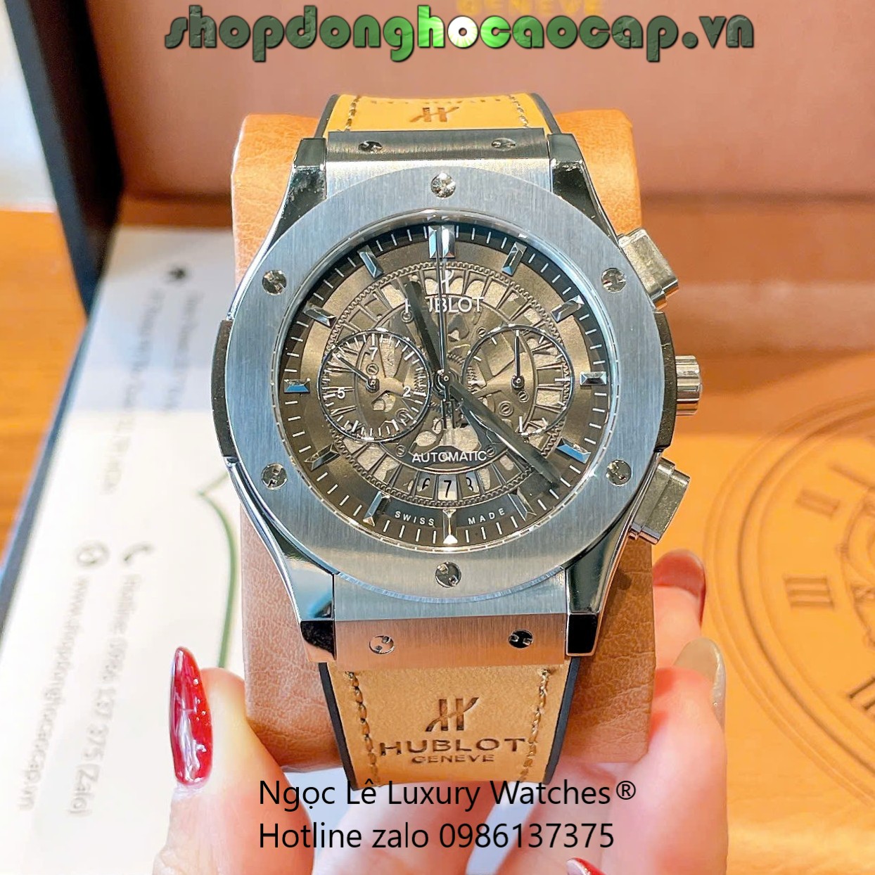 Đồng Hồ Nam Hublot Classic Fusion Automatic Dây Da Nâu Vỏ Thép Silver Size 42mm