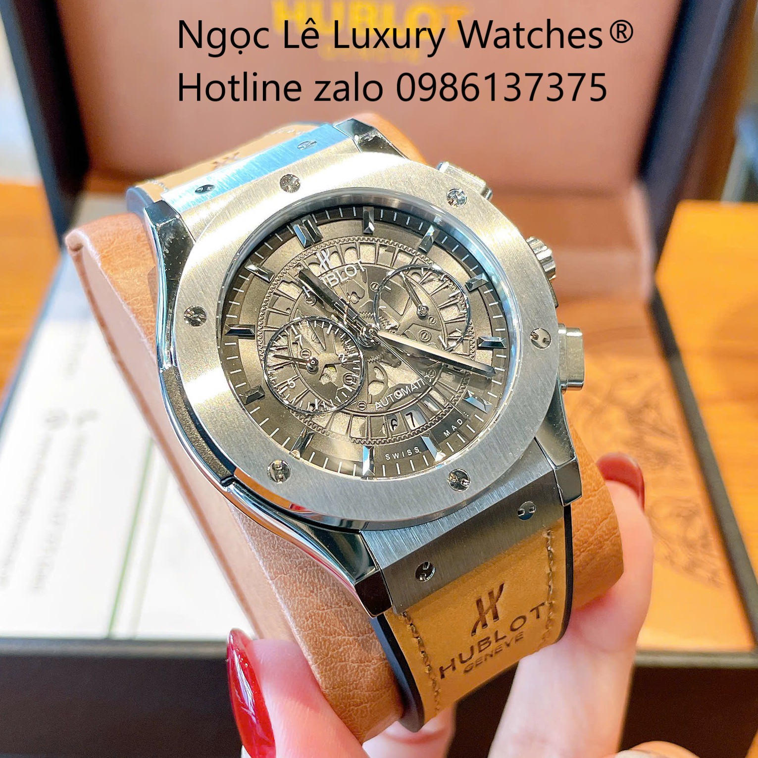 Đồng Hồ Nam Hublot Classic Fusion Automatic Dây Da Nâu Vỏ Thép Silver Size 42mm