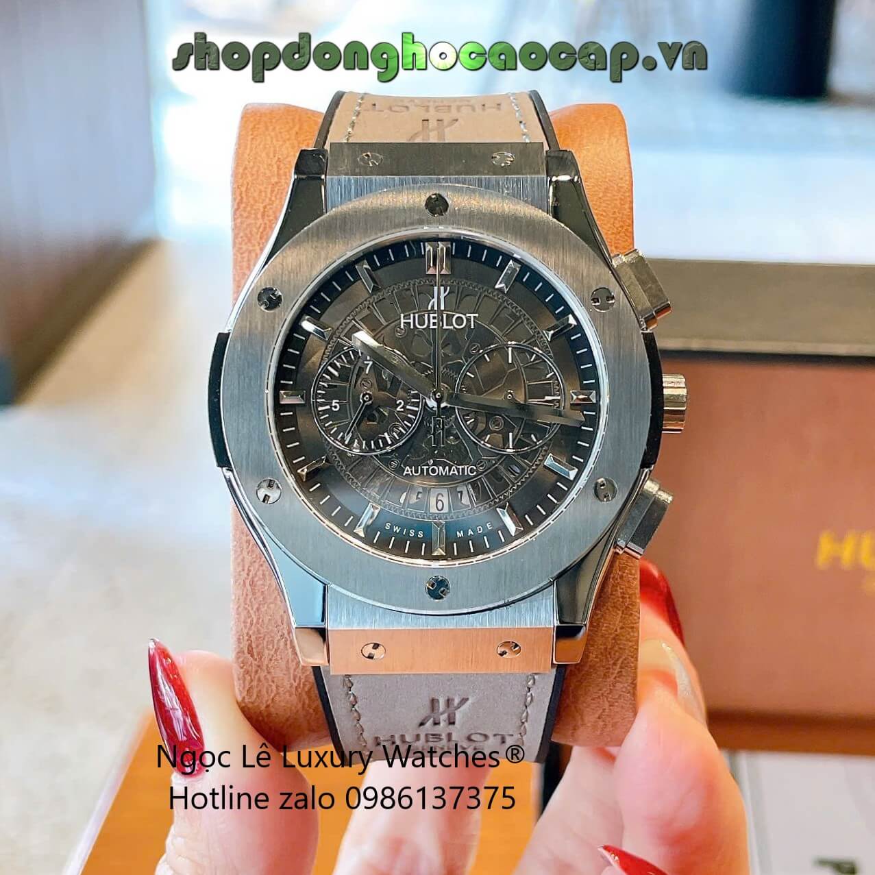 Đồng Hồ Nam Hublot Classic Fusion Automatic Dây Da Xám Vỏ Thép Silver Size 42mm
