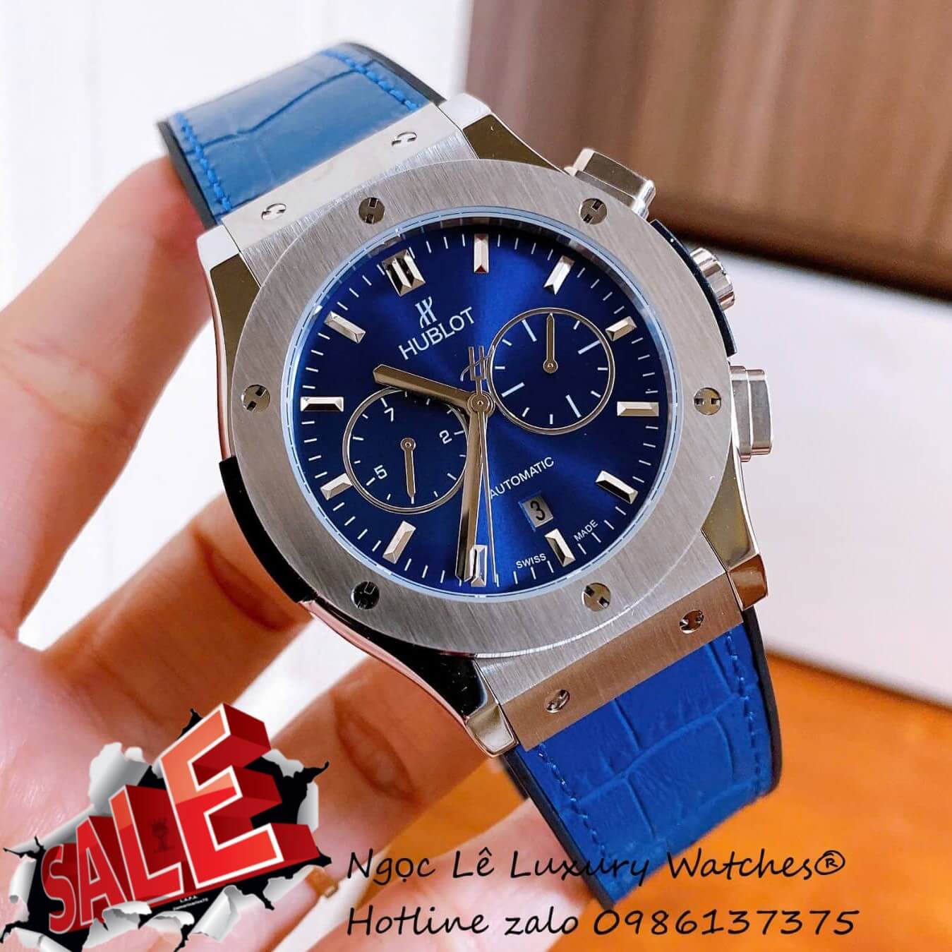 Đồng Hồ Nam Hublot Classic Fusion Automatic Dây Da Xanh Dương Vỏ Silver Size 42mm