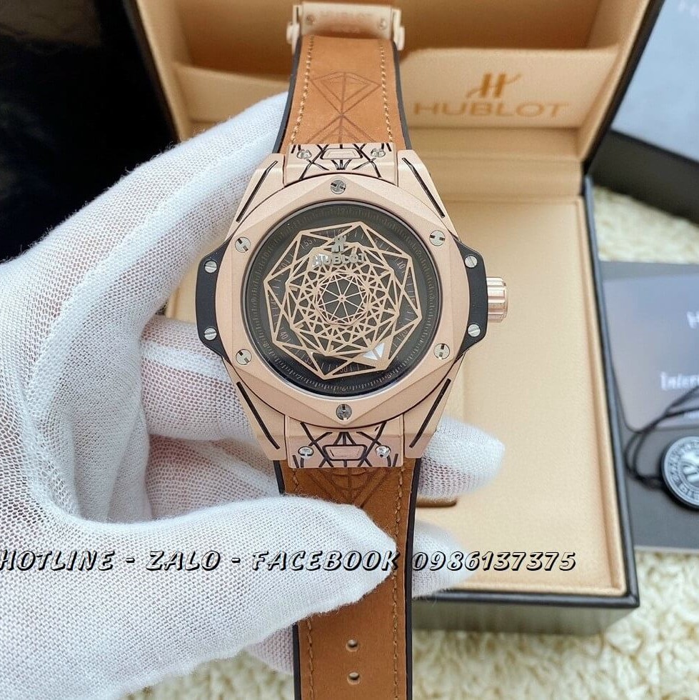 Đồng Hồ Nam Hublot Quartz Dây Da Silicon Nâu 48mm