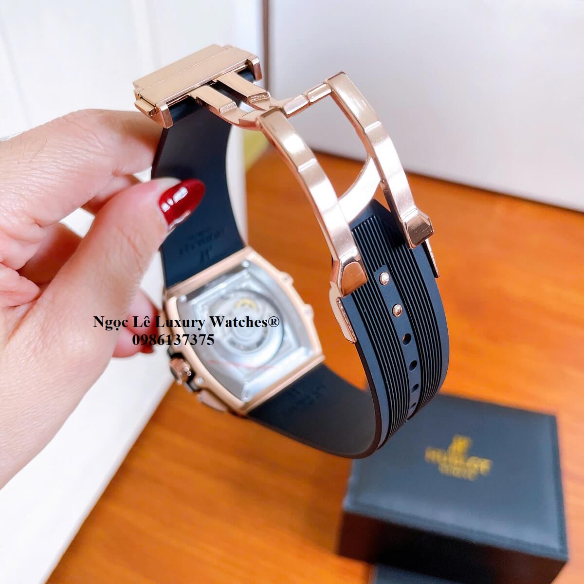 Đồng hồ nam Hublot Spirit Of Big Bang máy tự động dây cao su đen vỏ vàng hồng size 42mm