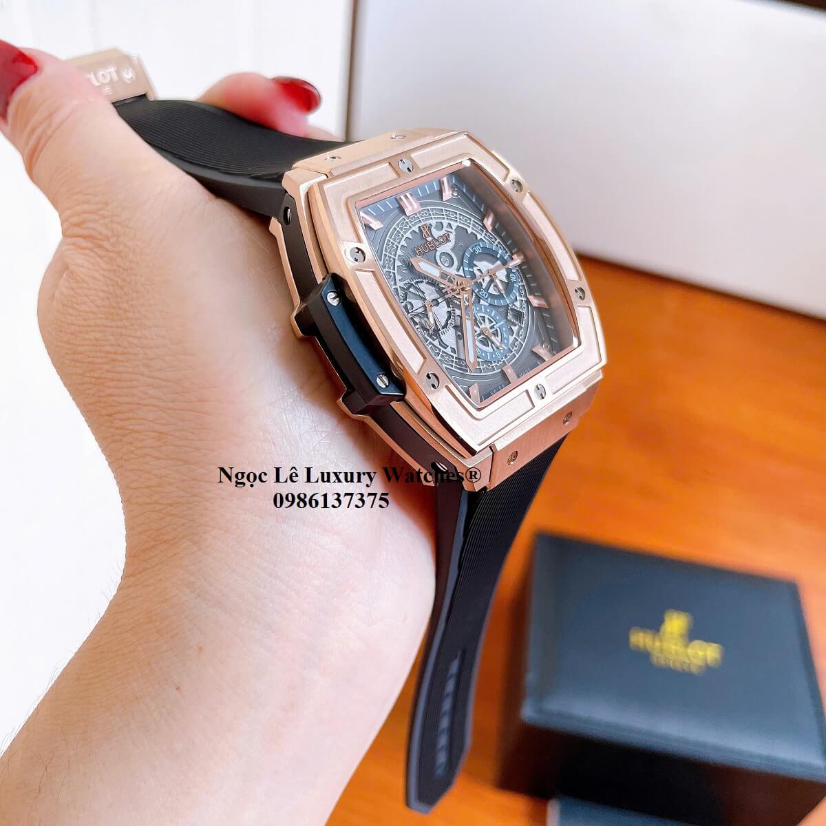 Đồng hồ nam Hublot Spirit Of Big Bang máy tự động dây cao su đen vỏ vàng hồng size 42mm