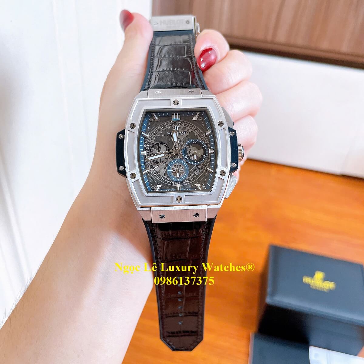 Đồng hồ nam Hublot Spirit Of Big Bang máy tự động dây cao su đen vỏ silver size 42mm