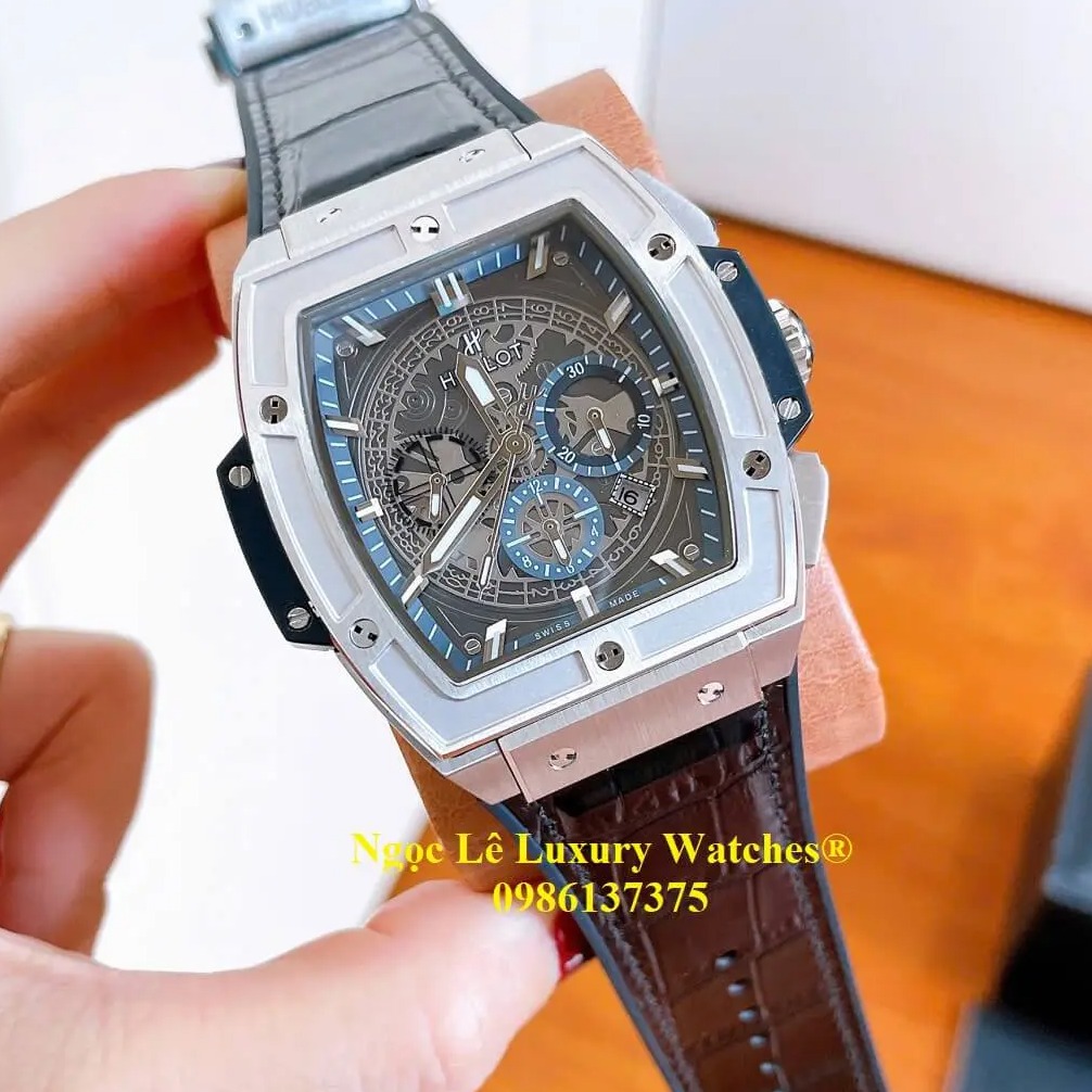 Đồng hồ nam Hublot Spirit Of Big Bang máy tự động dây cao su đen vỏ silver size 42mm