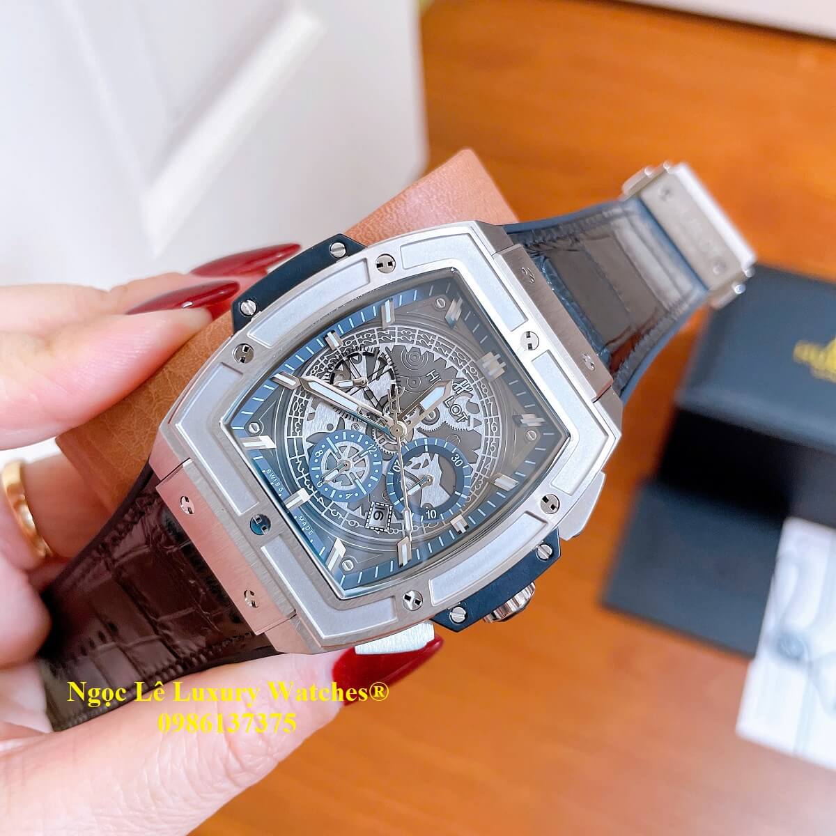 Đồng hồ nam Hublot Spirit Of Big Bang máy tự động dây cao su đen vỏ silver size 42mm