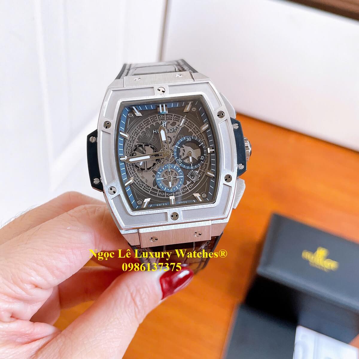 Đồng hồ nam Hublot Spirit Of Big Bang máy tự động dây cao su đen vỏ silver size 42mm