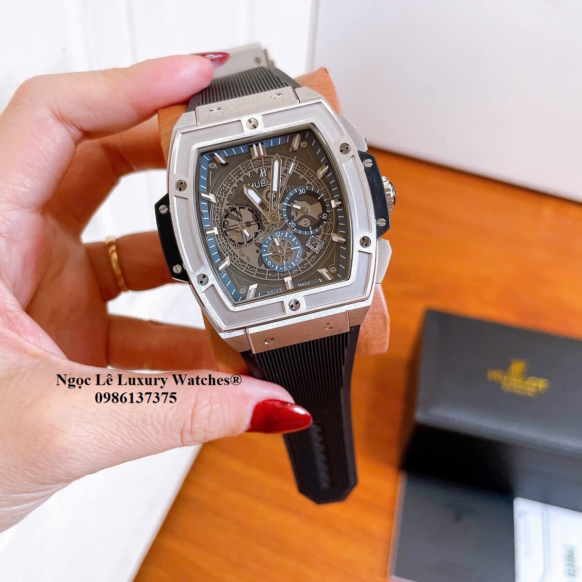 Đồng hồ nam Hublot Spirit Of Big Bang máy tự động dây cao su đen vỏ silver size 42mm