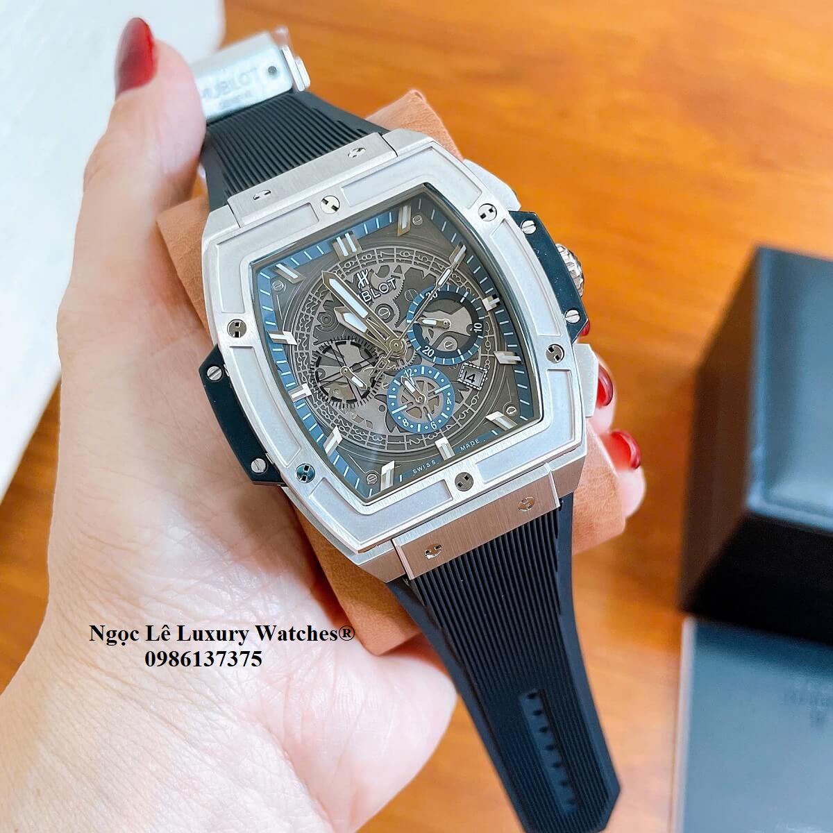 Đồng hồ nam Hublot Spirit Of Big Bang máy tự động dây cao su đen vỏ silver size 42mm