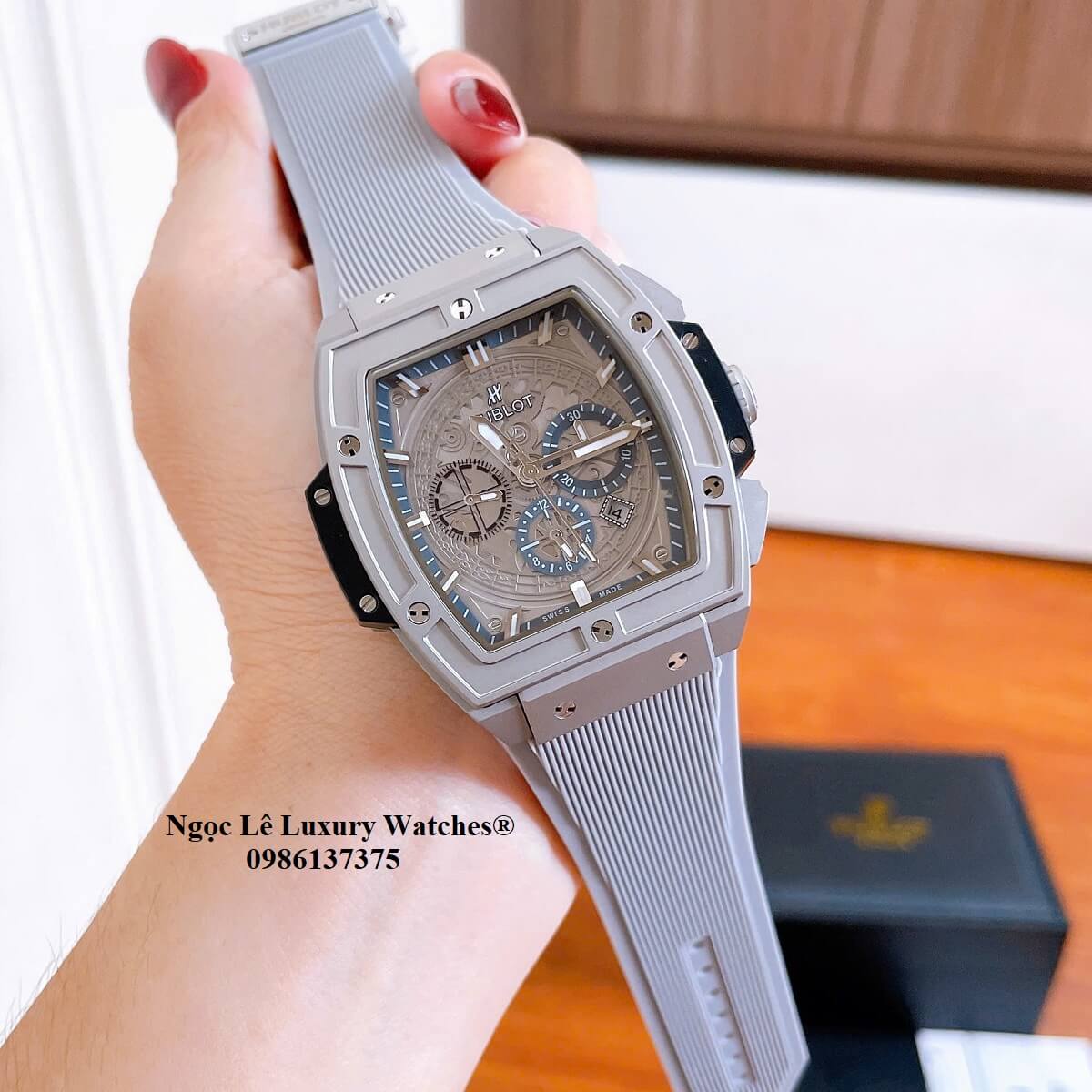 Đồng hồ nam Hublot Spirit Of Big Bang máy tự động dây cao su xám vỏ silver size 42mm